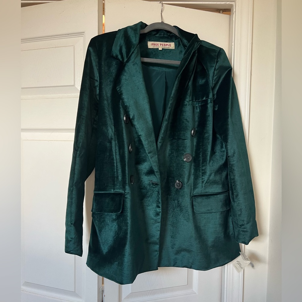 Free people green velvet blazer jacket size medium